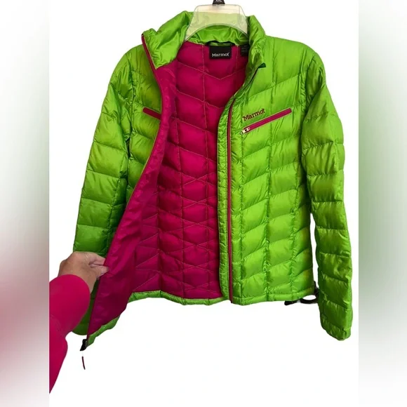 Women’s lime green Marmot down jacket. Size M - Picture 2 of 7